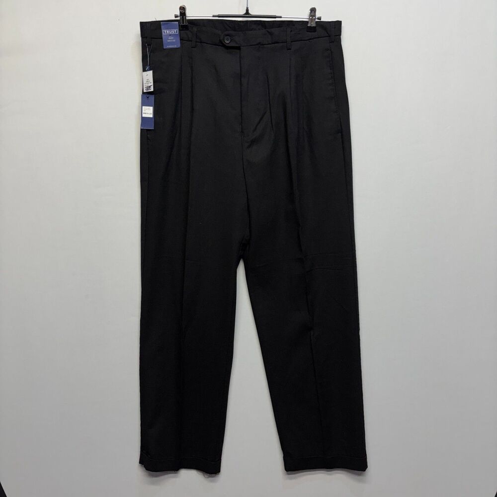 NWT Trust Men Linen Blend Pleated Pants Size 40x32 Black C102 -30